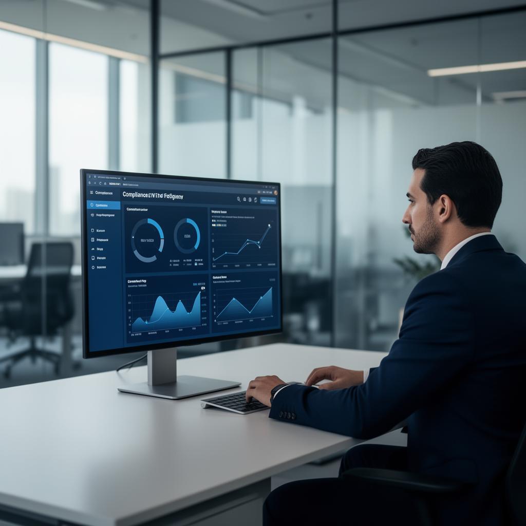 Compliance officer reviewing governance dashboards